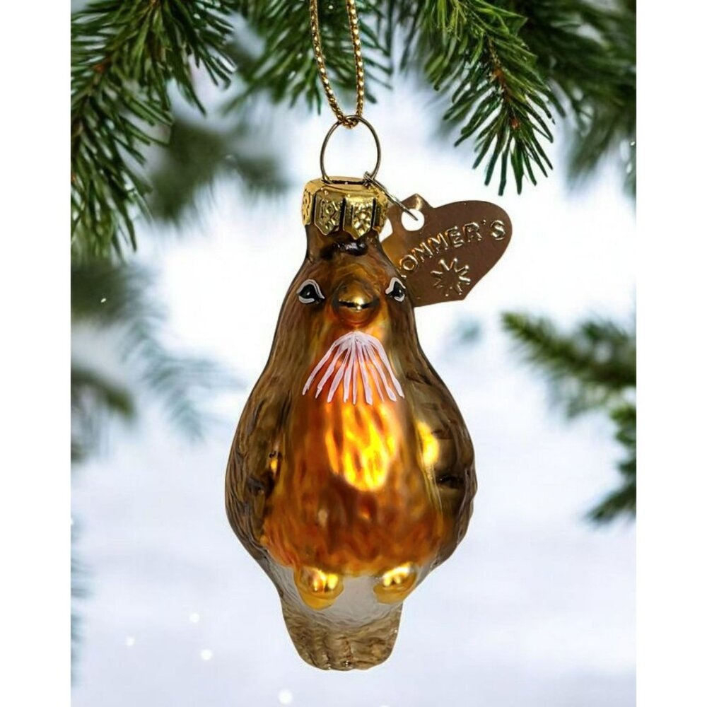 New Blown Glass Robin Bird Ornament Bronners Gold Brown Christmas Holiday VTG